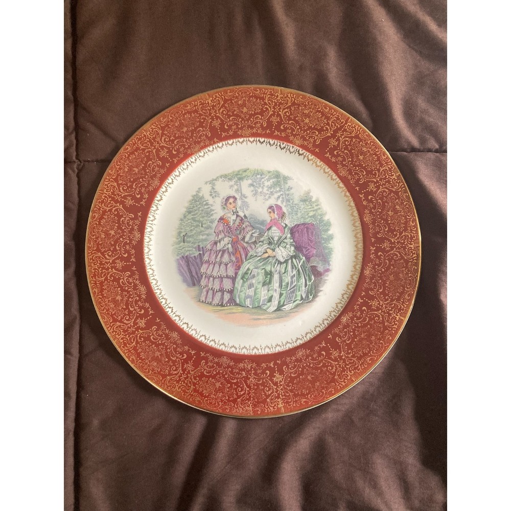 Vintage Century by Salem 23 Karat gold plate with two women red rim made in USA